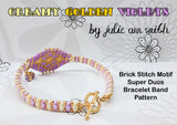 CREAMY GOLDEN VIOLETS Brick Stitch Motif Super Duos Bracelet Band Pattern
